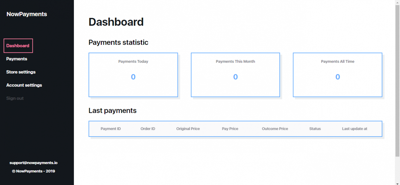 NowPayments - Dashborad