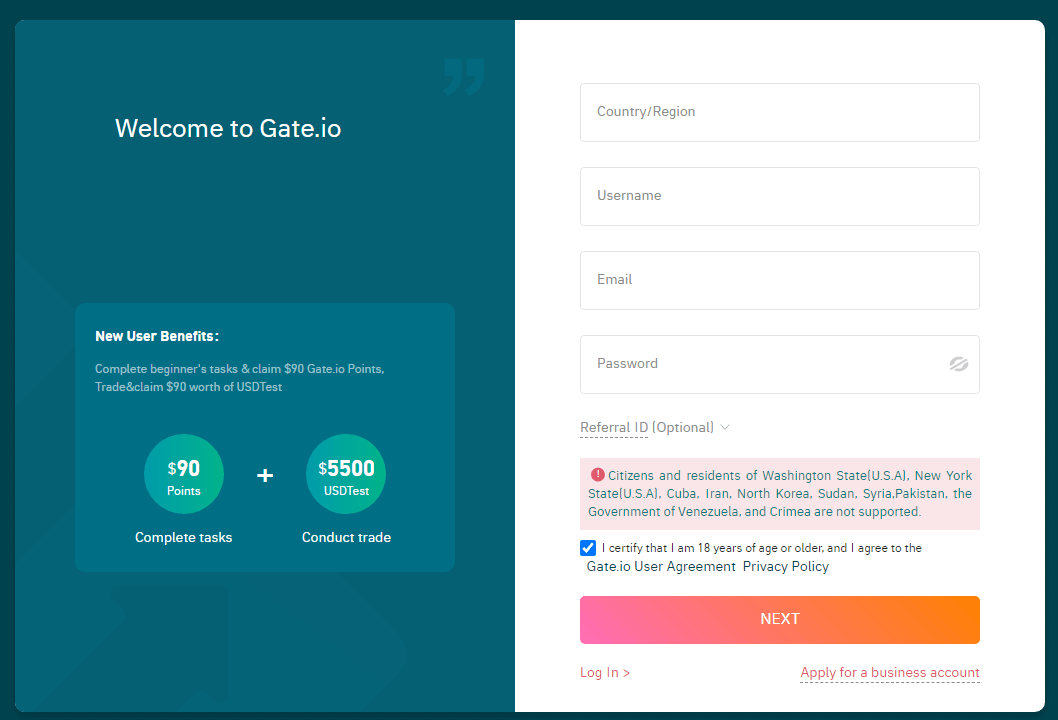 Gate.io Review - Account Sign-Up Process