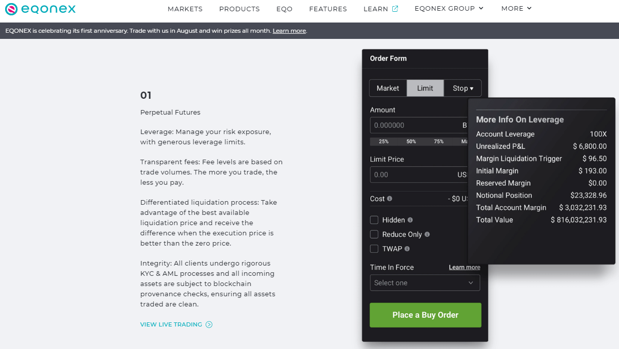 Perpetual Futures Product by EQONEX