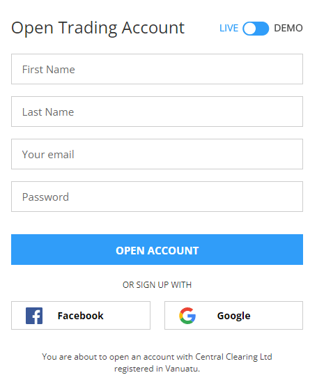 FXCC Account Opening Process