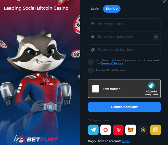 BetFury Casino Sign Up Process