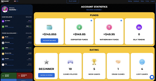 BlaBlaGame.io Account Statistics