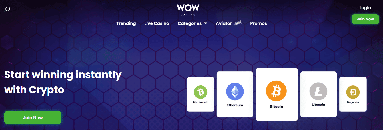 Instant Payouts via Crypto by WOW Casino