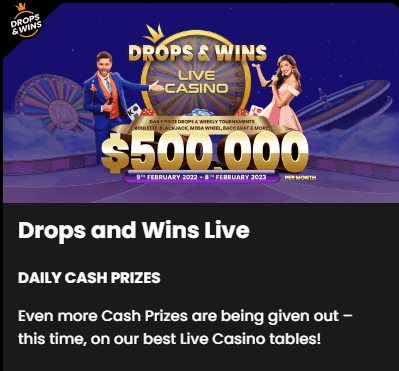 WOW Casino Drops & Wins Live Bonus