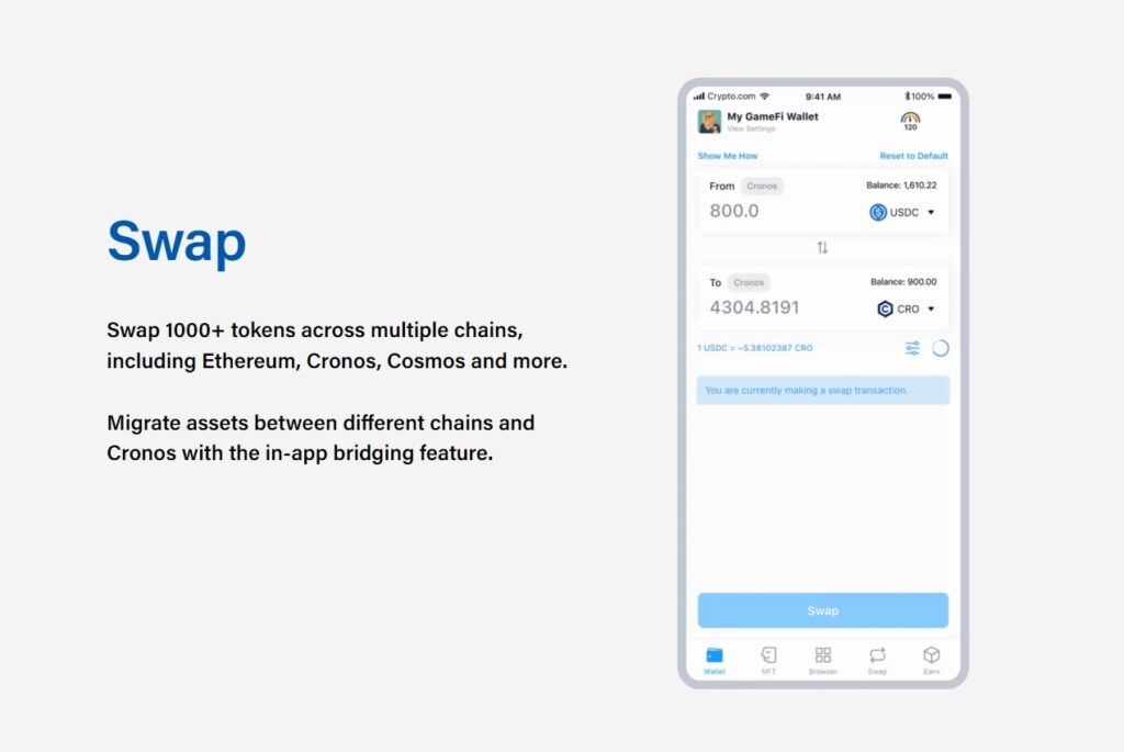 Crypto.com DeFi Wallet App Swap