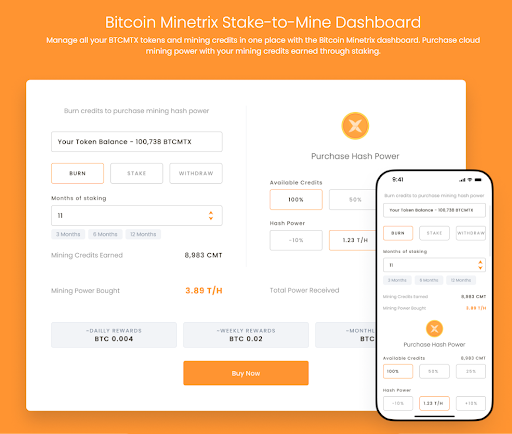 Bitcoin Minetrix Stake-to-Mine Dashboard