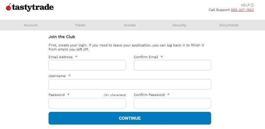 tastytrade Sign-Up Process