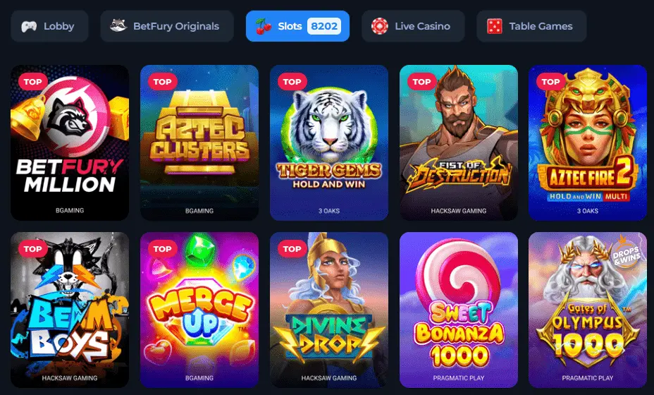 BetFury Casino Slots Games