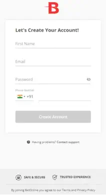 BetOnline Casino Registration Form
