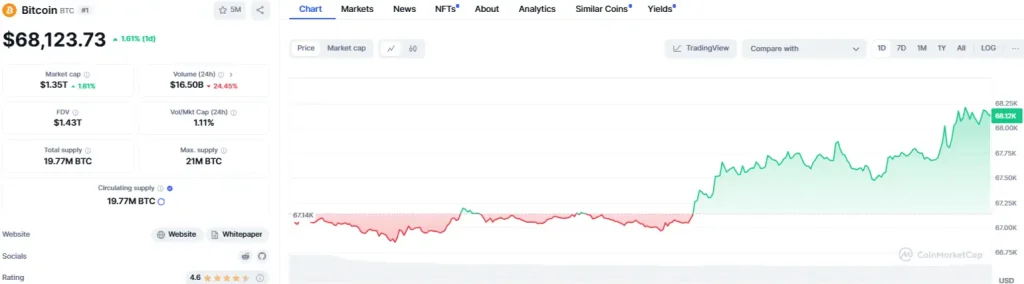 BTC/USD 1-Day Chart (Source: CoinMarketCap)