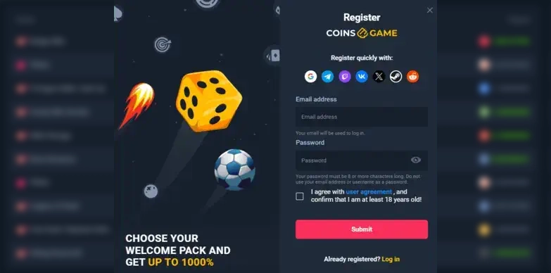 Coins Game Signup Process