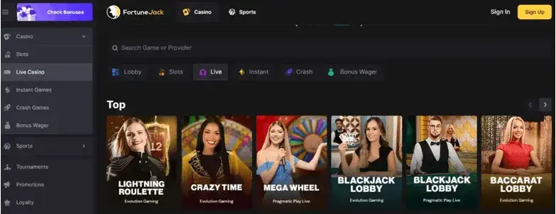 fortunejack live casino option