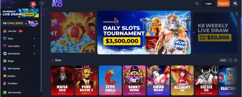 K8 casino review of desktop