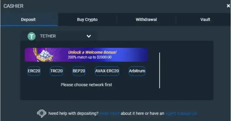 usdt deposit section