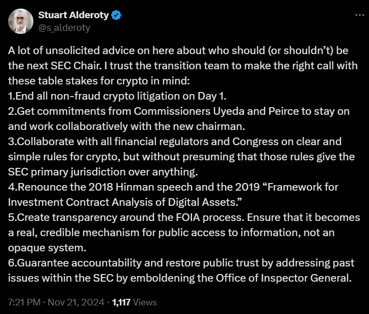 Ripple CLO Stuart Alderoty's Post on X 