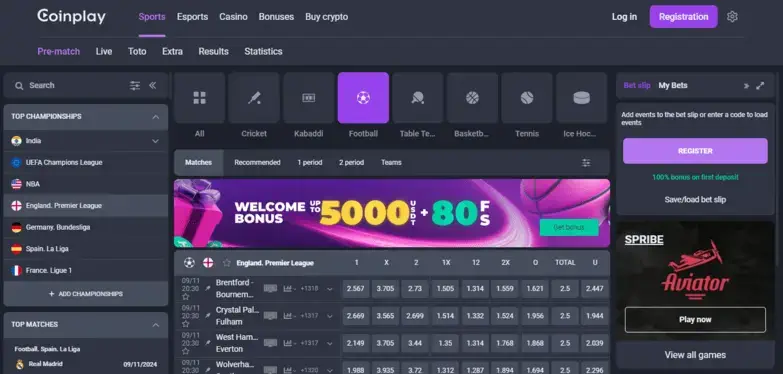 coinplay sportsbook section