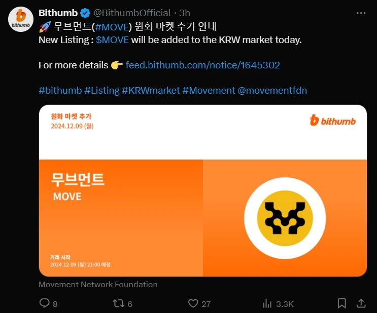 Bithump announces listing for MOVE