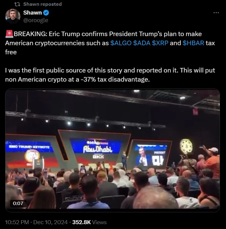 Eric Trump announces to make American cryptocurrencies tax free