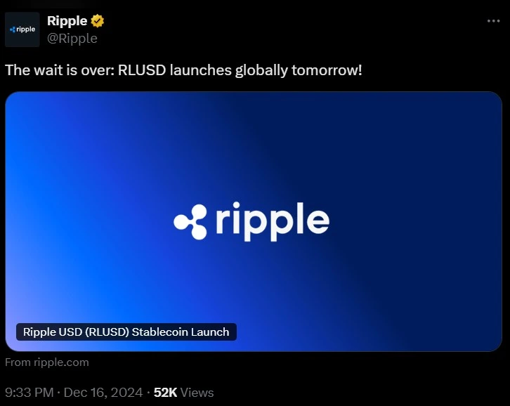 Ripple Officially Announces Launch of RLUSD on X